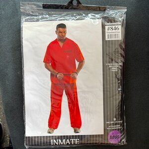Halloween Inmate Costume, Adult, 2 pc, Orange, black letters, One size fits most